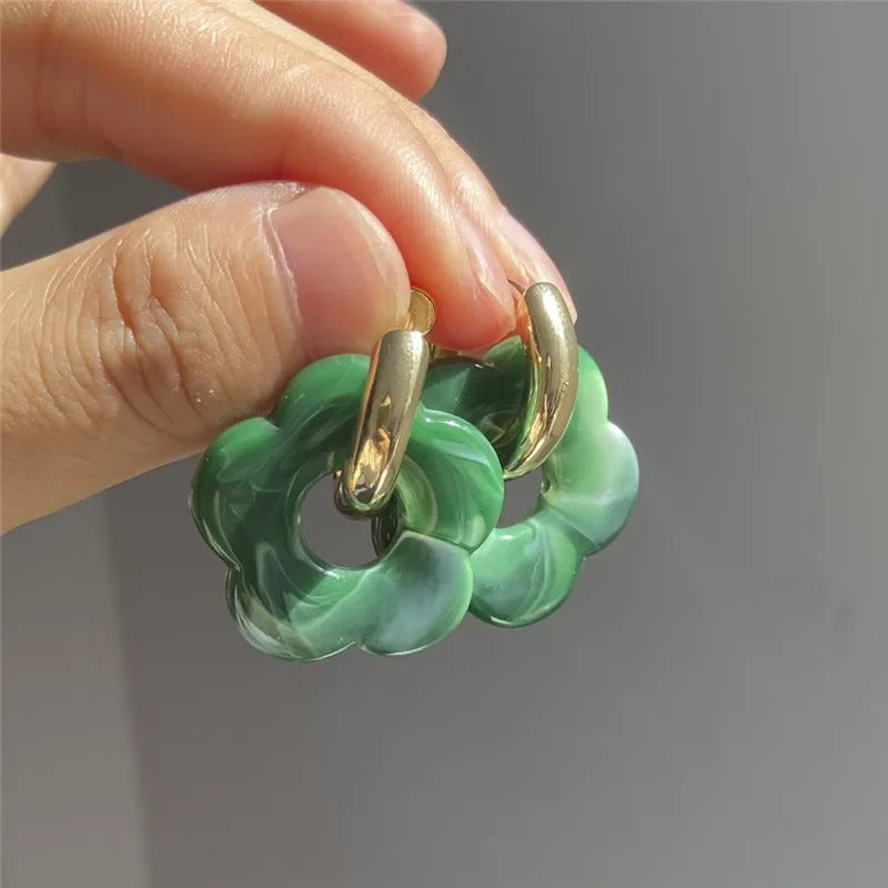 2025 Pink Acrylic Flower Resin Drop Earrings Simple Round Hollow Copper Girls Jewelry Cute Party Personality Gifts