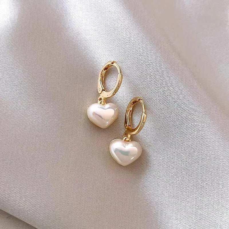 Classic Pearl Heart Drop Earrings Party Jewelry for Women