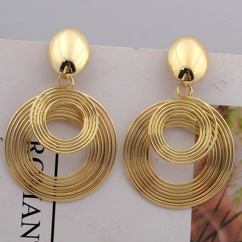 Fashionable Round Dangle Earrings for Women Gold Silver Geometry Design