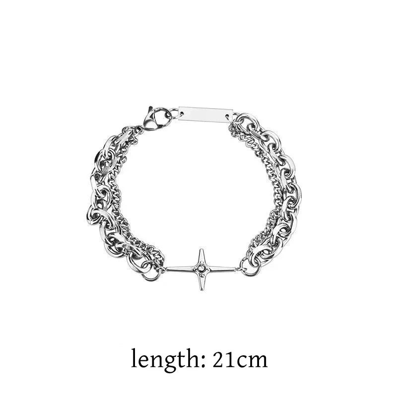 Titanium Steel Star Cross Bracelet Double Layer Hip Hop Unisex Jewelry
