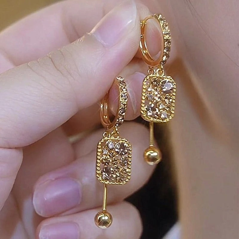Brown Zircon Square Pendant Earrings Women Fashion Party Jewelry