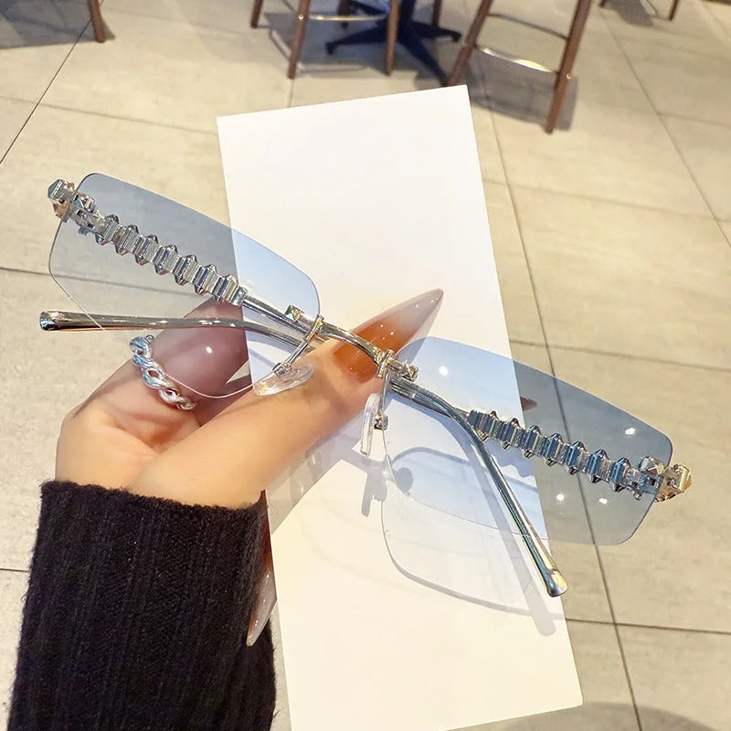 Rimless Cat Eye Metal Sunglasses for Women and Men