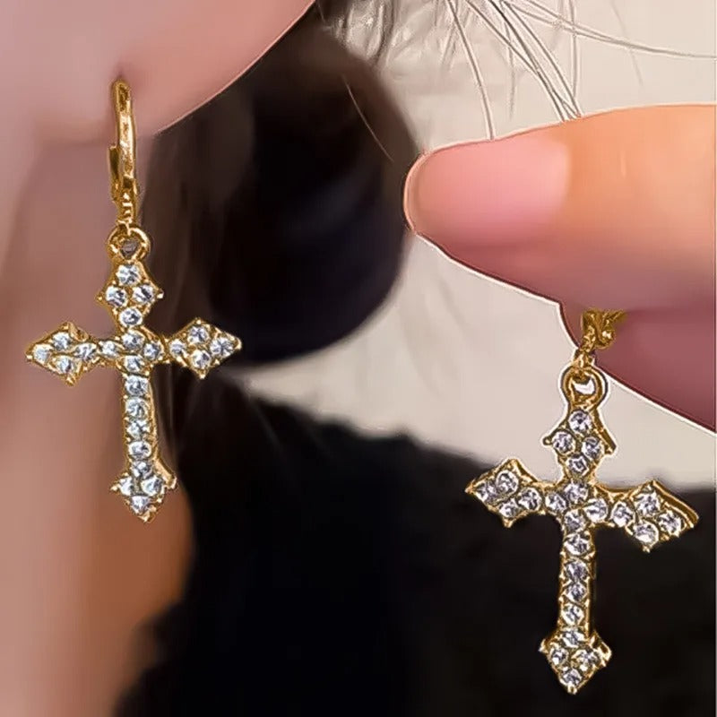 Rhinestone Cross Earrings Kpop Crystal Zircon Cross Drop Earring for Women Earrings Jewelry Accessories