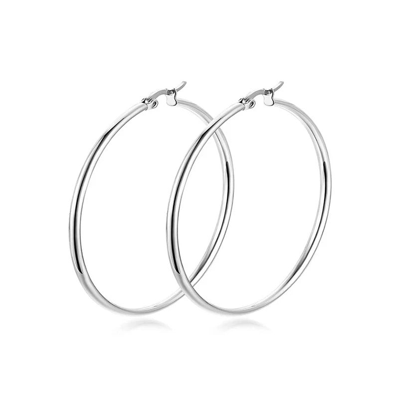1Pairs/2Pcs 10 To 70mm Gold Silver Color Big Round Stainless Steel Earrings Trendy Jewelry For Women