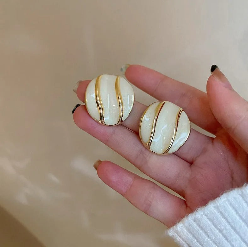 Vintage French Green White Earrings for Women Trendy Stud Jewelry