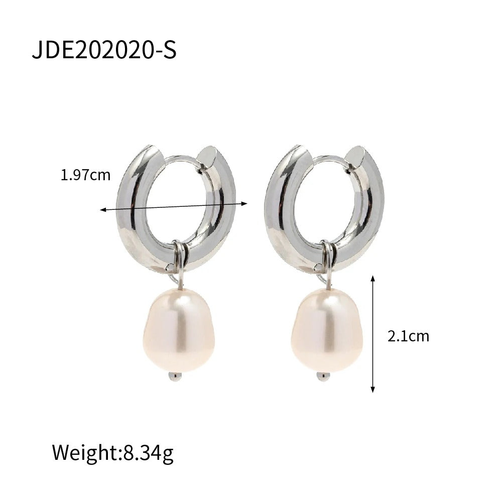 2025 Stainless Steel Gold Plated Pearl Pendant Earrings Simple Trendy Women’s Party Jewelry