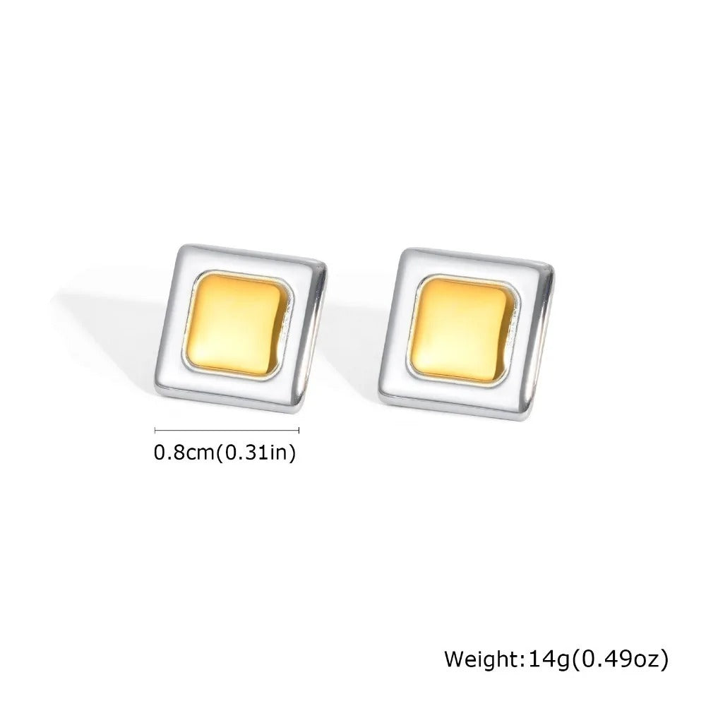 Metal Square Stud Earrings Women Minimalist Stainless Steel Jewelry