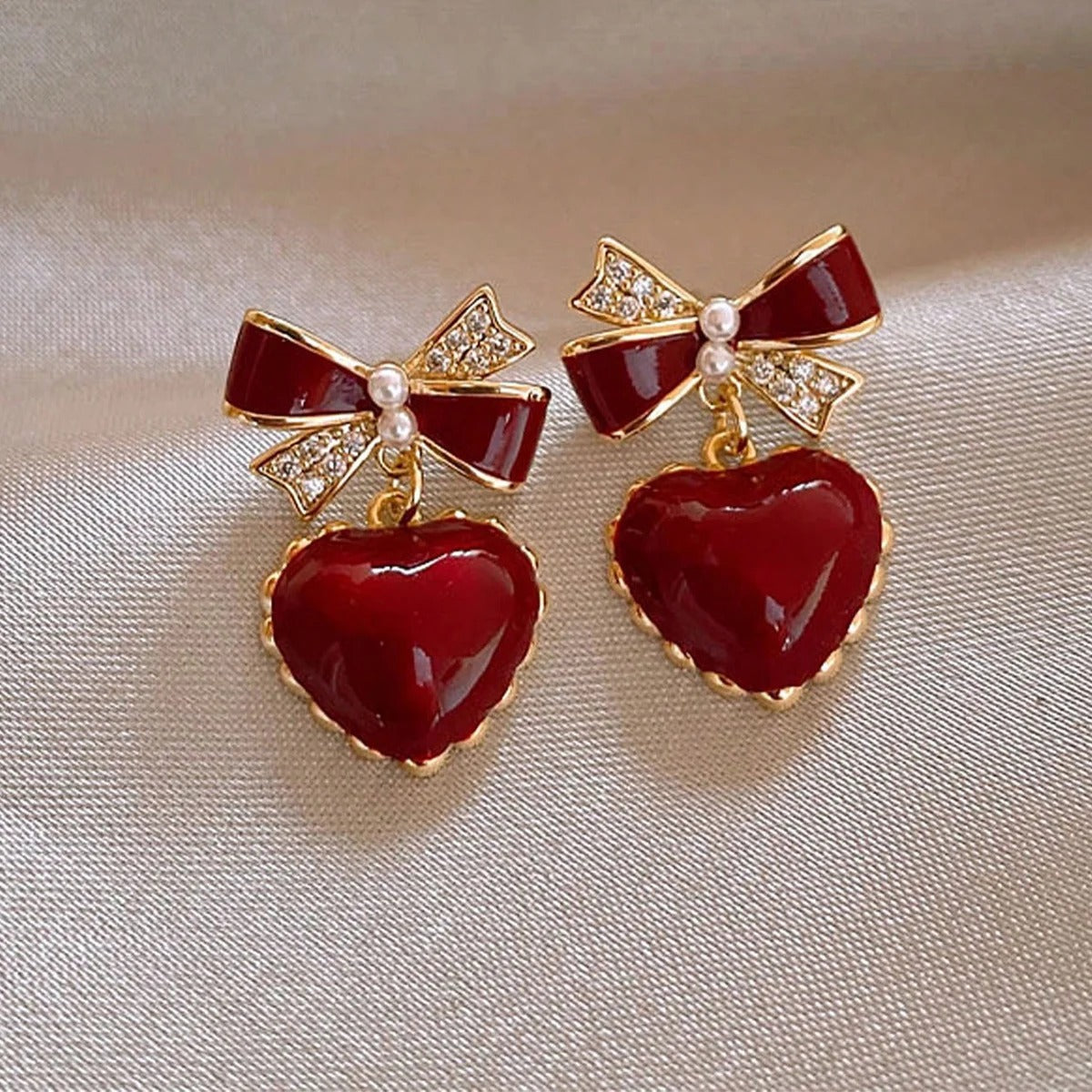 2 Pieces of Trendy Wine Red Heart-shaped Earrings for Women, Outdoor Travel, Carnival, Party, Holiday Dressing Gifts