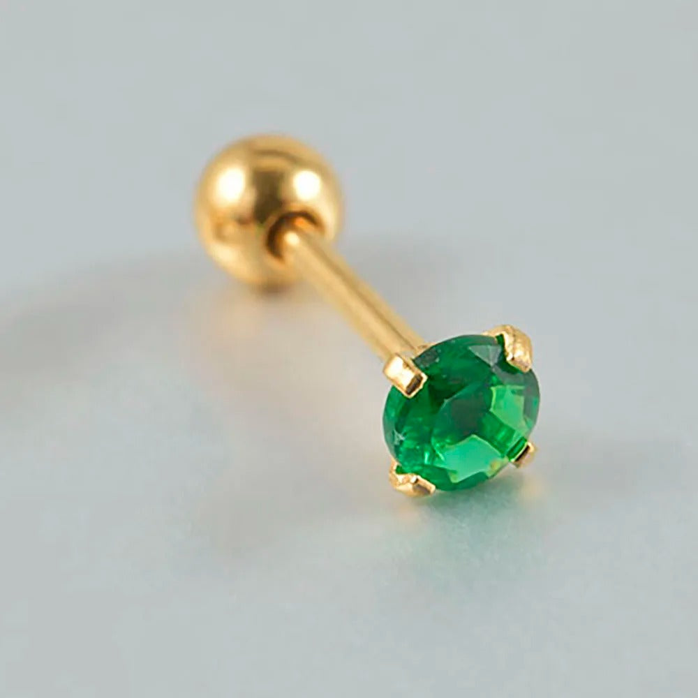 1PC Emerald green stud earrings May Birthstone studs Golden stud earrings tiny stud earrings small studs cartilage helix earring