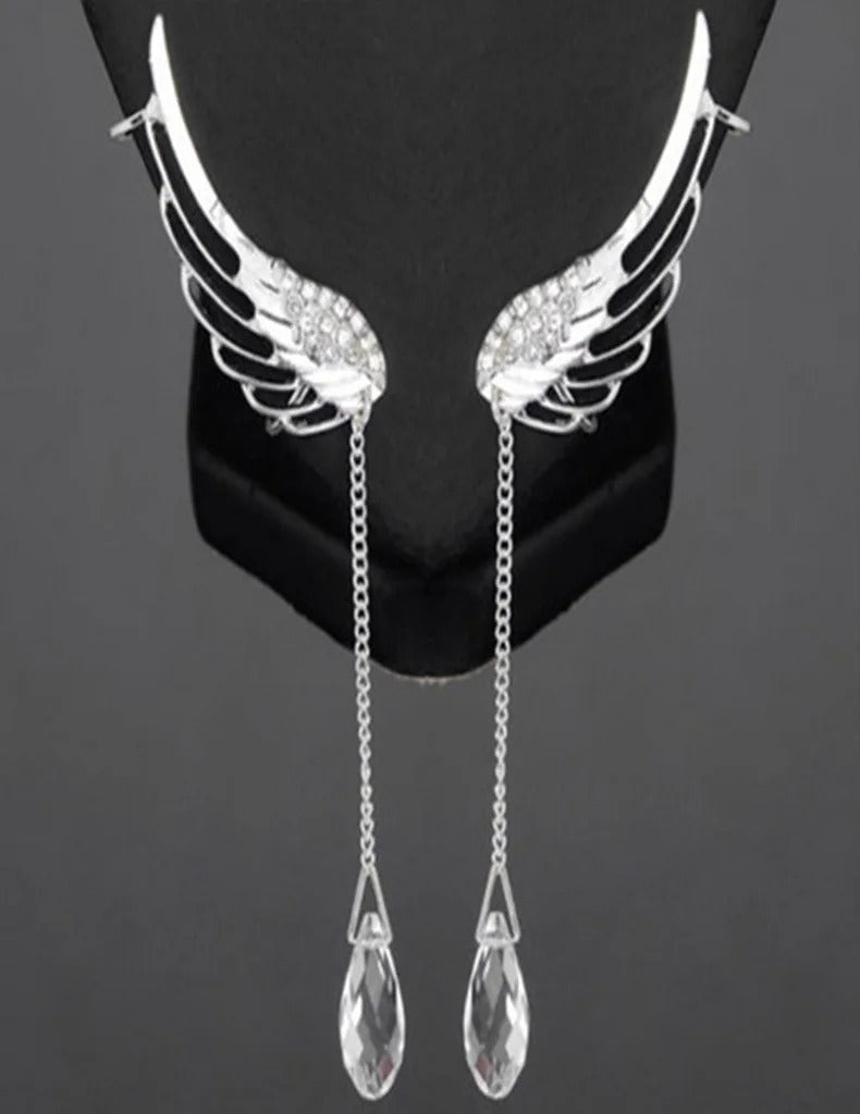 Angel Wings Crystal Earrings Silver Plated Drop Dangle Ear Stud for Women Long Cuff Earring Ear Jewelries