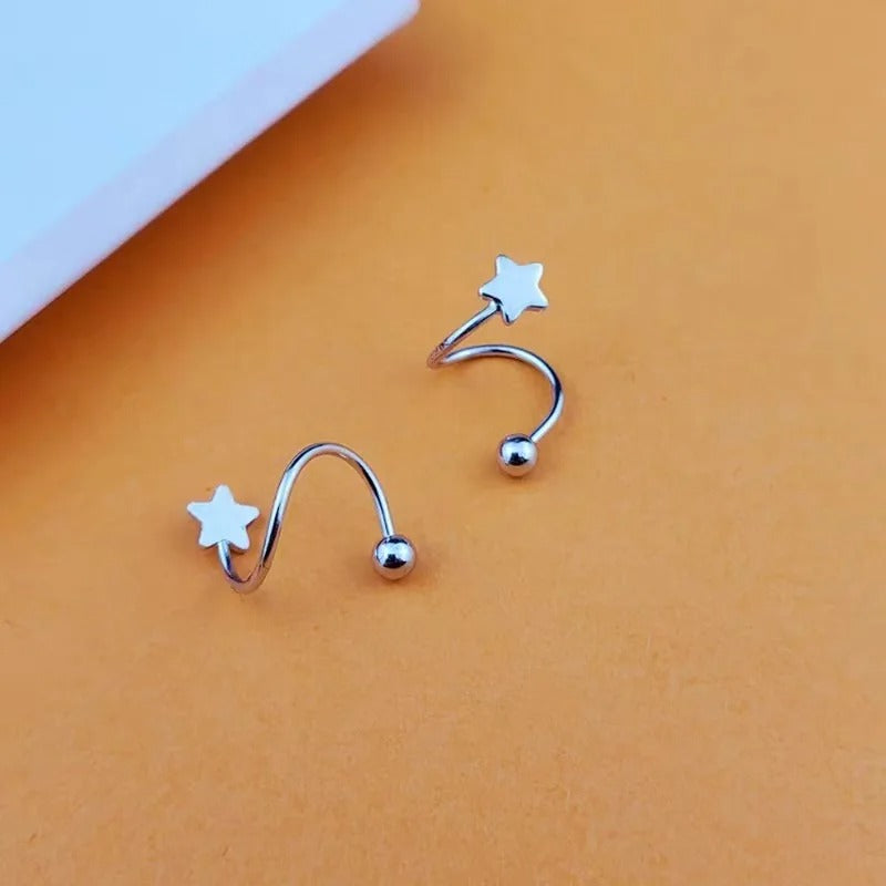 2PC Star & Wave Mini Stud Earrings Stainless Steel Women’s Jewelry