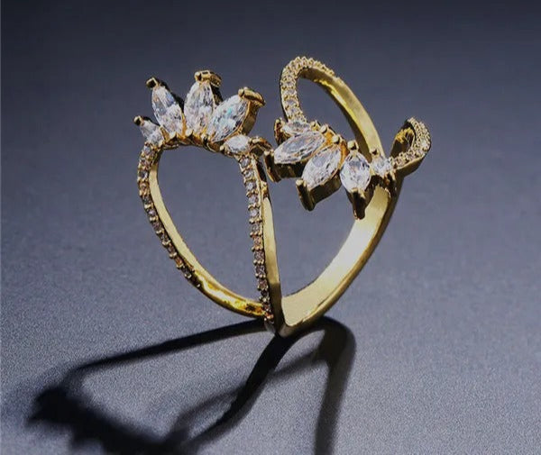 Cute Style White Color CZ Zirconia Leaf Open Rings Geometric Adjustable Ring Jewelry for Women Party Gift