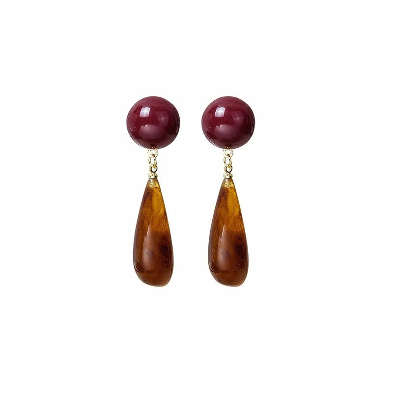 Elegant Amber Hanging Earrings Anti-Allergy Long Dangle Jewelry
