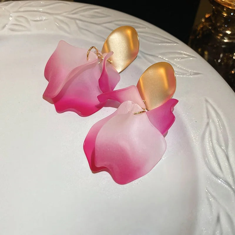 Stylish Multicolored Flower Earrings For Woman Delicate Petal Tassel Stud Earring Temperament Everyday Party Accessories