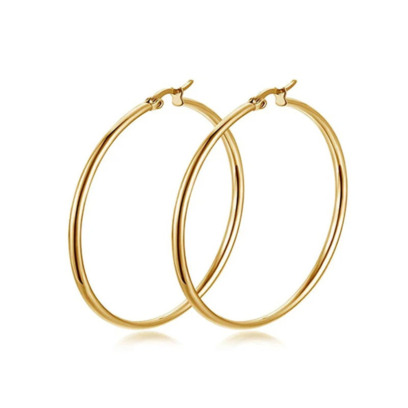 1Pairs/2Pcs 10 To 70mm Gold Silver Color Big Round Stainless Steel Earrings Trendy Jewelry For Women