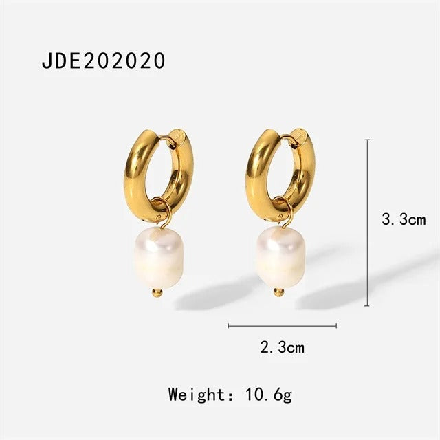 2025 Stainless Steel Gold Plated Pearl Pendant Earrings Simple Trendy Women’s Party Jewelry