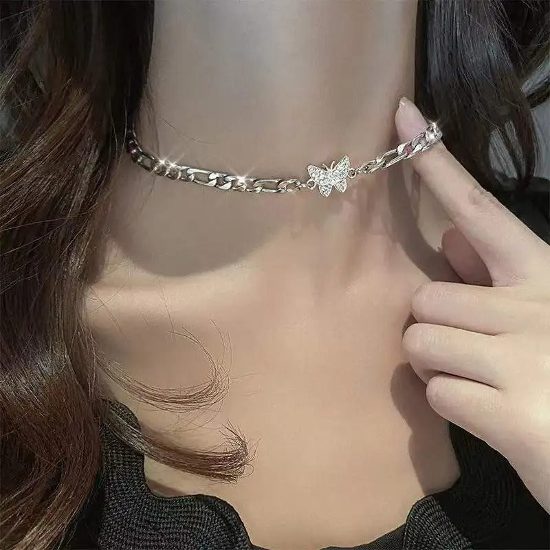 New Shiny Butterfly Necklace Ladies Exquisite Double Layer Chain Necklace Jewelry for Ladies Gift