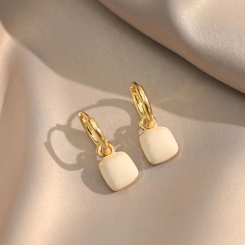 French Vintage Enamel Square Pendant Earrings for Women Elegant Jewelry