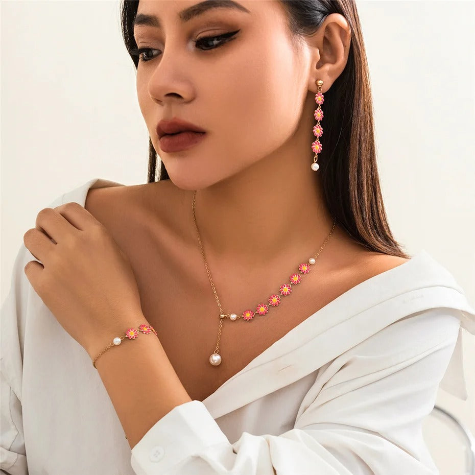 Women’s Sweet Flower Jewelry Set Summer Aesthetic Accessories
