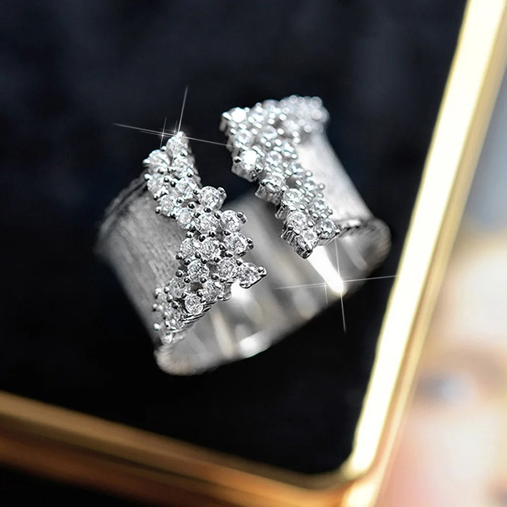 Trendy Luxury Gold Color Cubic Zirconia Ring for Women Modern Wide Band Finger Ring OL Style Female Jewelry