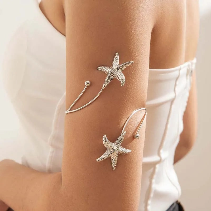 Fashion Metal Starfish Cuff Bracelets for Women Punk Gold Color Geometric Personality Opening Adjustable Arm Bracelets Jewelry