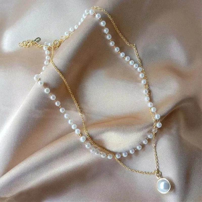 2025 New Women's Pearl Necklace K-pop Gold Color Beads Pendant Necklaces Goth Double Layer Chain Choker for Women Fashion Jewelry