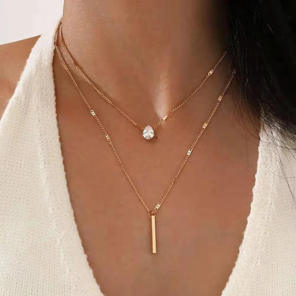 Stainless Steel New Fashion High-end Jewelry Rhombus Zircon Charm Chain Necklace Necklace Pendant for Women