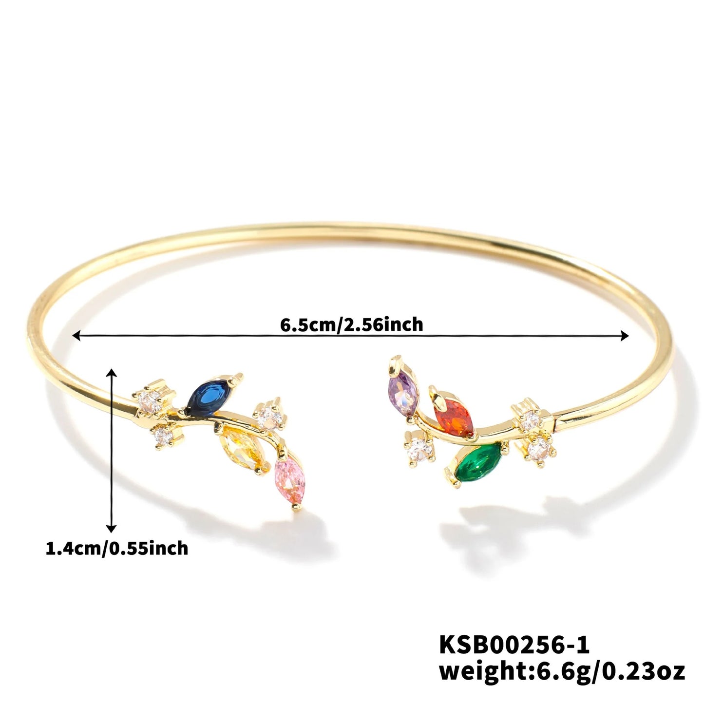 Leaf Zircon Open Bracelet Gold Color Stainless Steel Cuff Bracelet Tiny Hand Jewelry