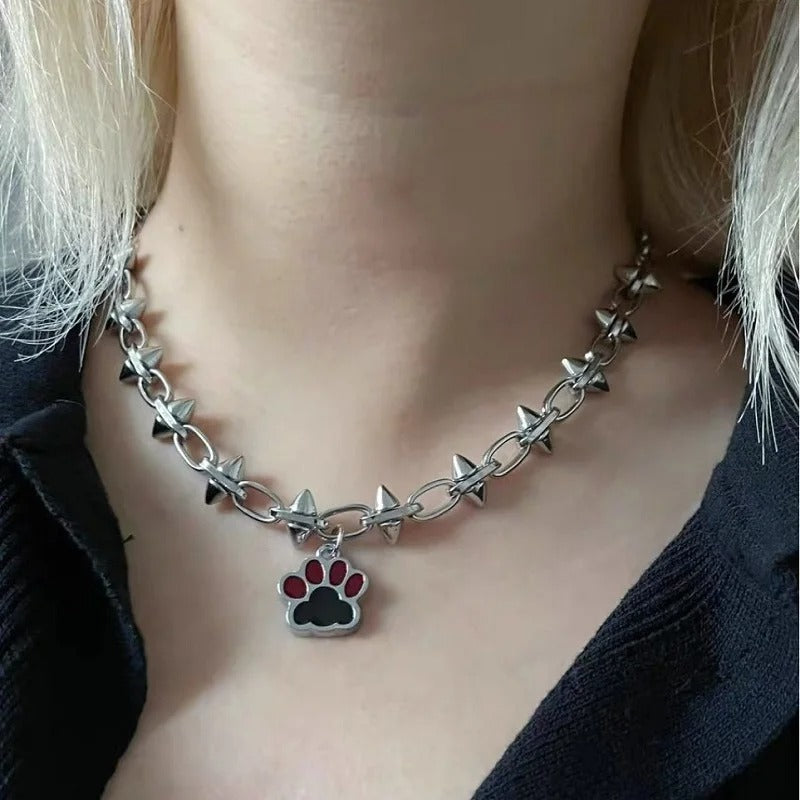 Stainless Steel Silver Color Thorn Heart Choker Necklace For Woman Man Punk Hip Hop Metal Hollow Clavicle Chain Necklace Jewelry