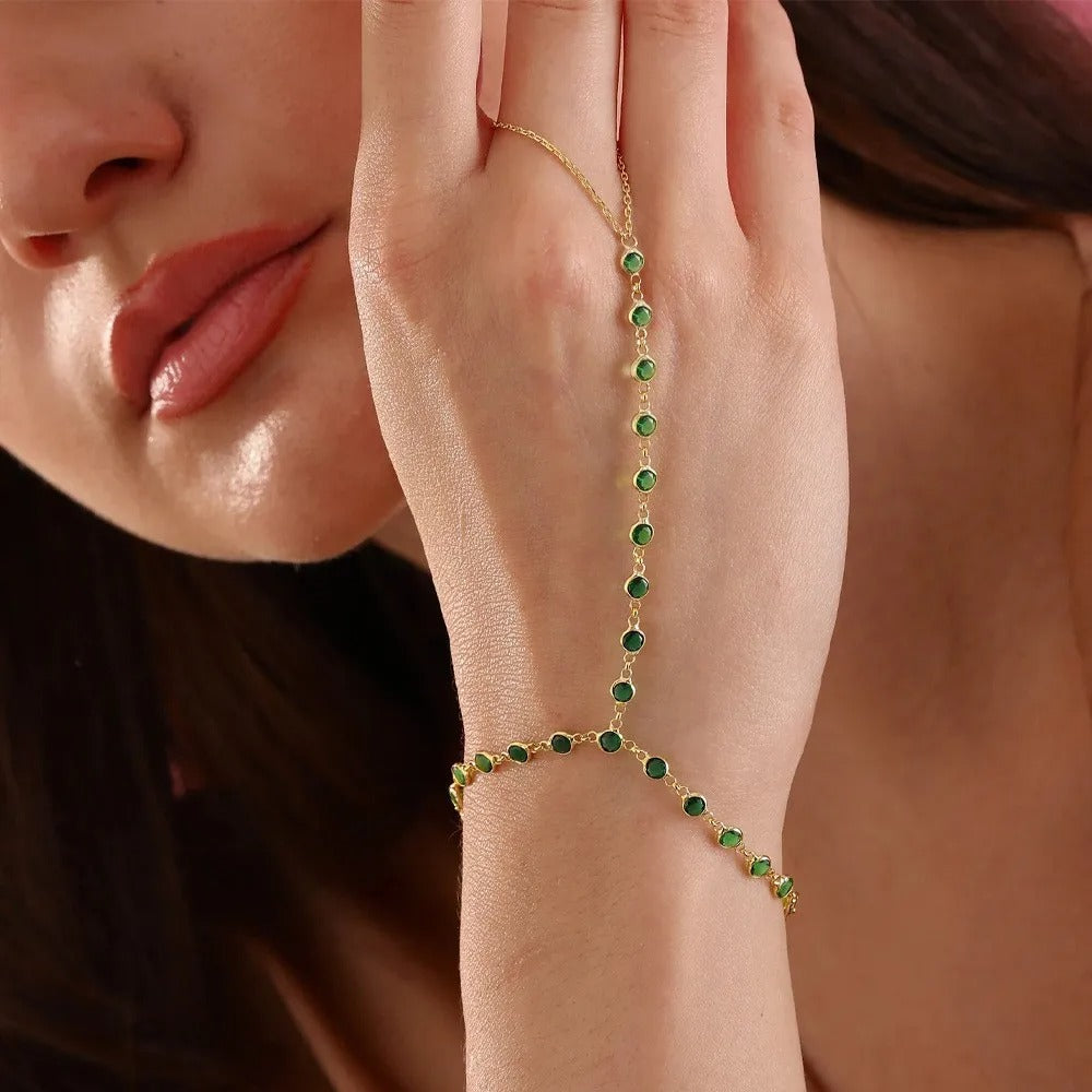 Trendy Stainless Steel Hand Chain Bracelet for Women Fashion Zircon Beads Link Ring Bracelet Waterproof Jewelry Wholesale
