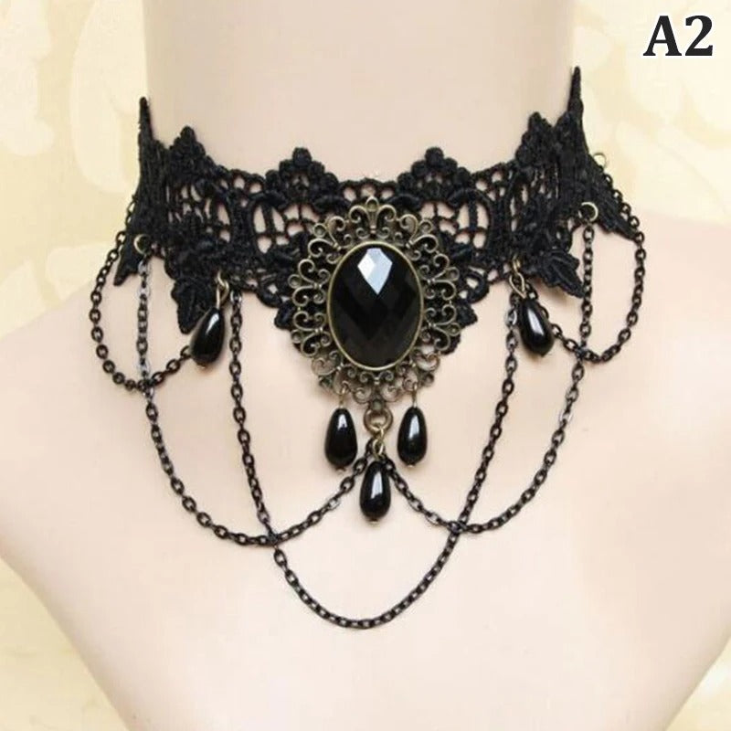 New Sexy Gothic Chokers Crystal Black Lace Neck Choker Necklace Vintage Victorian Women Choker Steampunk Jewelry