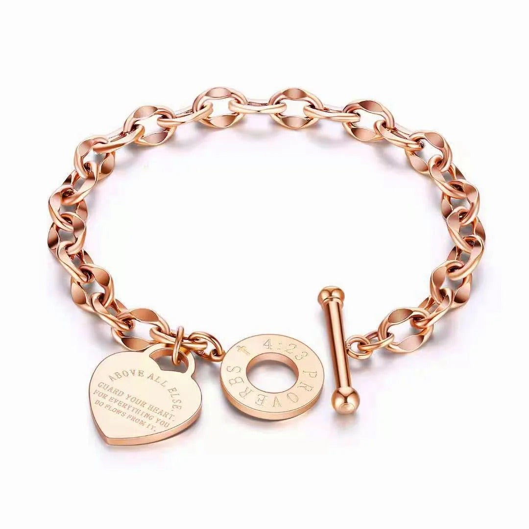 Elegant Gold Heart Link Bracelet Women Office Jewelry Gift