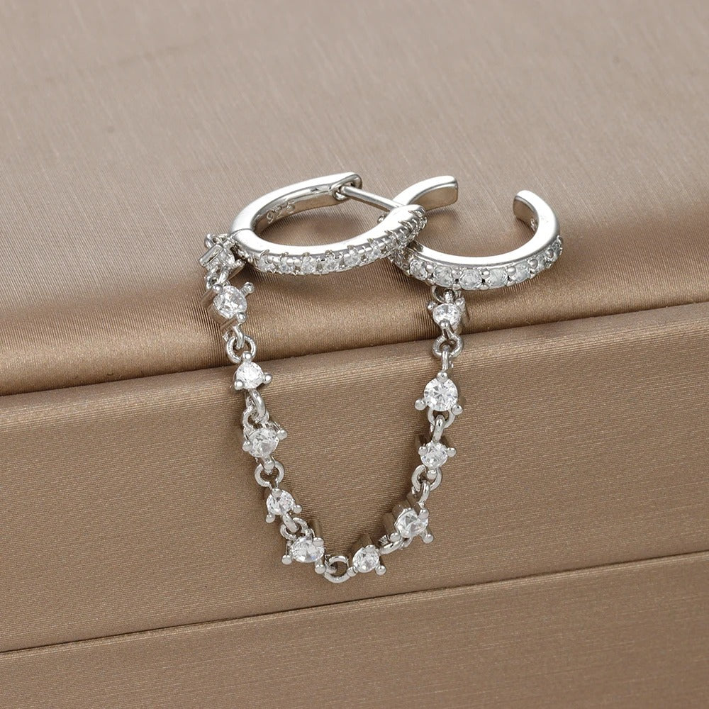Europe and America CZ Crystal Chain Drop Earrings Stainless Steel Pendant Ear Buckle Fashion Jewelry For Women Birthday Gifts