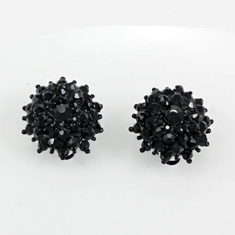 Gold Rhinestone Clip-On Flower Earrings Luxury Wedding Party Jewelry