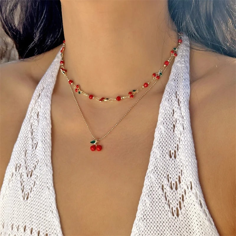 Cherry Crystal Necklace & Bracelet Set Women’s Jewelry
