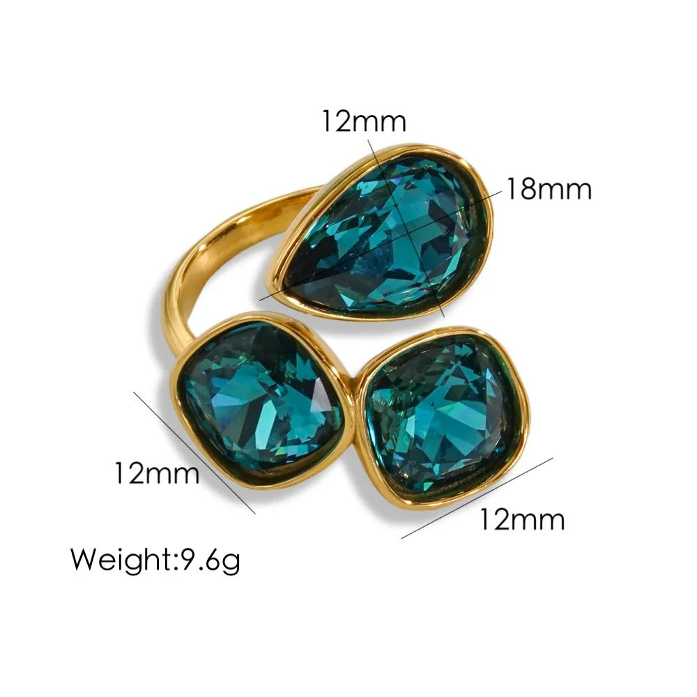 Gold Plated Open Ring with Multi-Color Crystals for Women