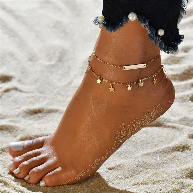 Modyle Bohemian Pearl Chain Anklet Gold Shell Pendant Wedding & Beach Jewelry Gift for Women