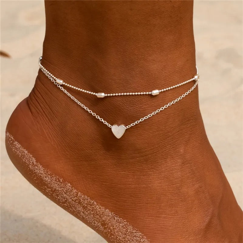 Modyle Bohemian Pearl Chain Anklet Gold Shell Pendant Wedding & Beach Jewelry Gift for Women