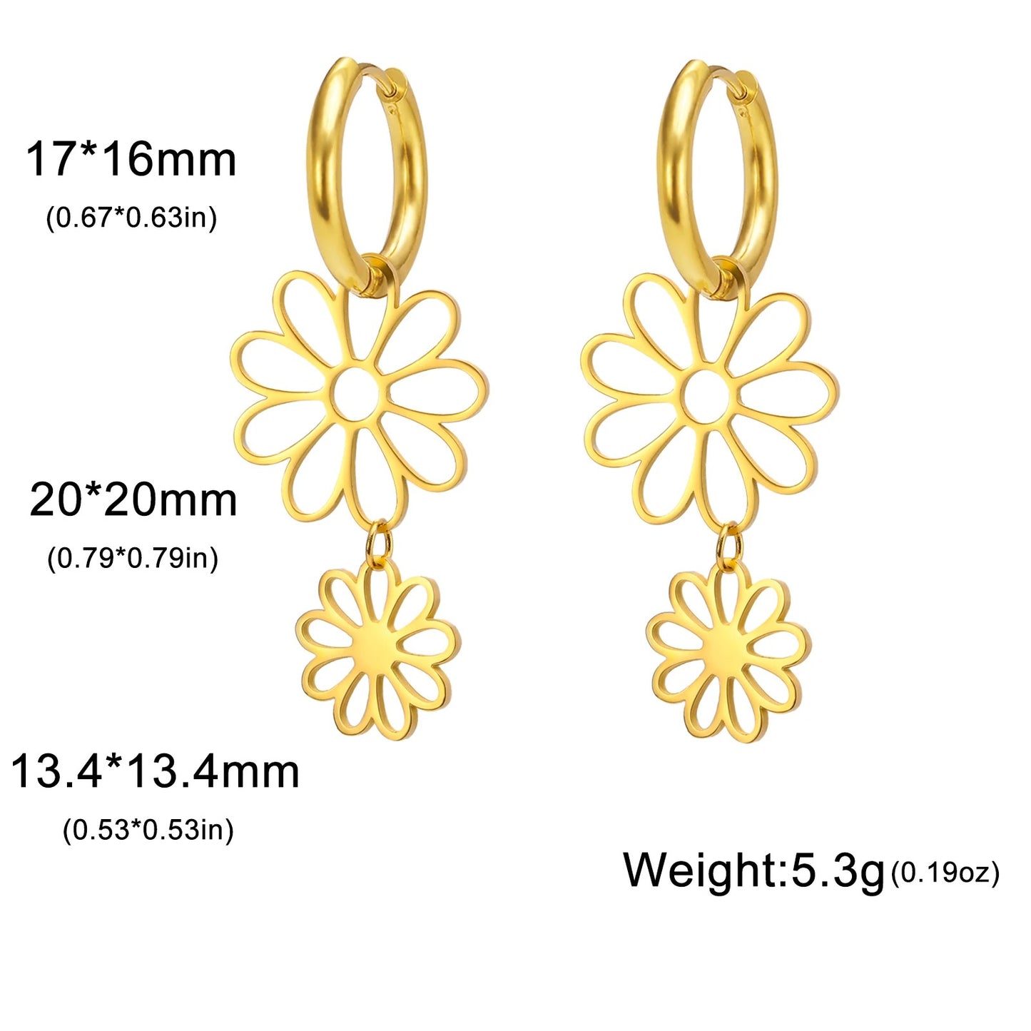 Bohemian Nine-Petal Flower Hoop Earrings Hollow Stainless Steel Pendant Jewelry for Women.