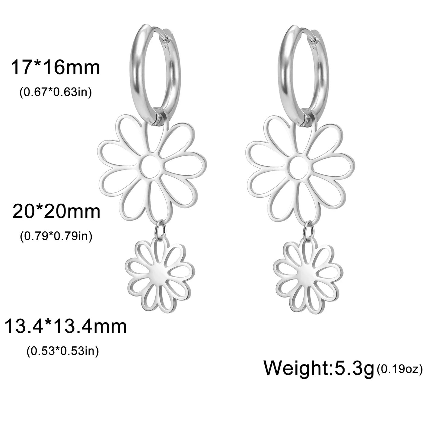 Bohemian Nine-Petal Flower Hoop Earrings Hollow Stainless Steel Pendant Jewelry for Women.