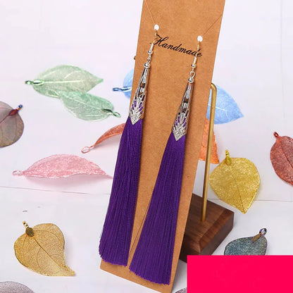 Bohemian Tassel Long Earrings White Red Silk for Women
