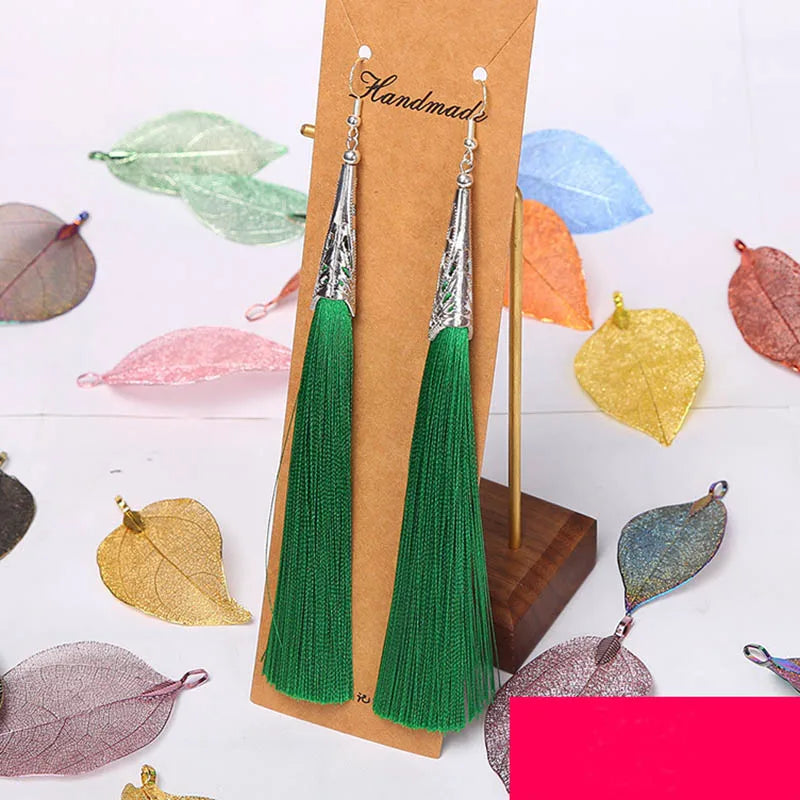 Bohemian Tassel Long Earrings White Red Silk for Women