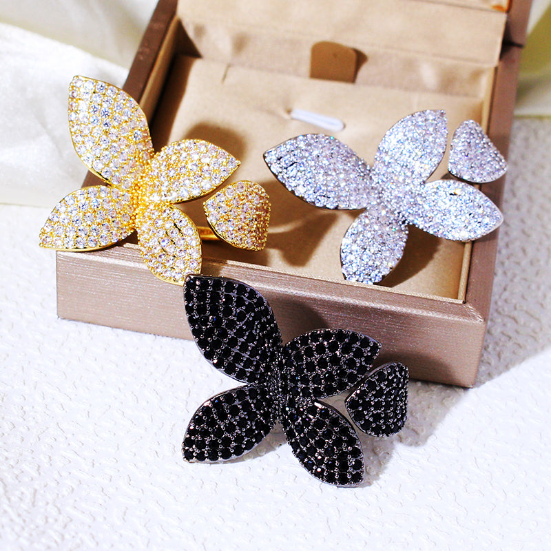 Luxury Cubic Zirconia Butterfly Flower Ring Adjustable Women’s Jewelry