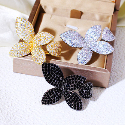 Luxury Cubic Zirconia Butterfly Flower Ring Adjustable Women’s Jewelry
