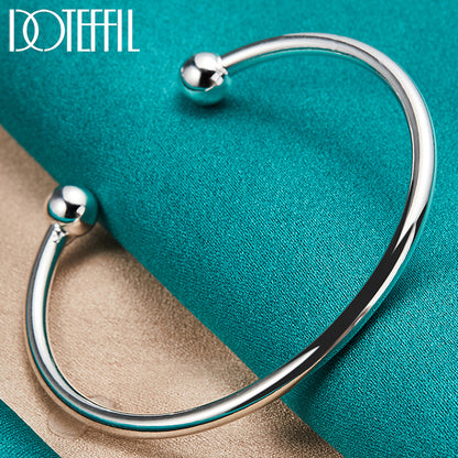 DOTEFFIL 925 Silver 4mm Bead Bracelet Bangle for Men and Women