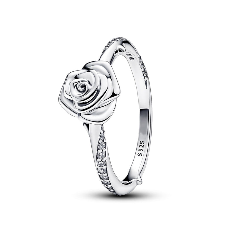 925 Sterling Silver Rose Flower Statement Ring for Women Party Jewelry