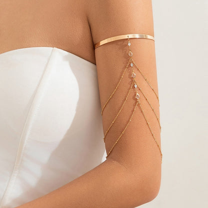 Trendy Multi-Layer Rhinestone Tassel Arm Bracelet Women’s Armlet Jewelry