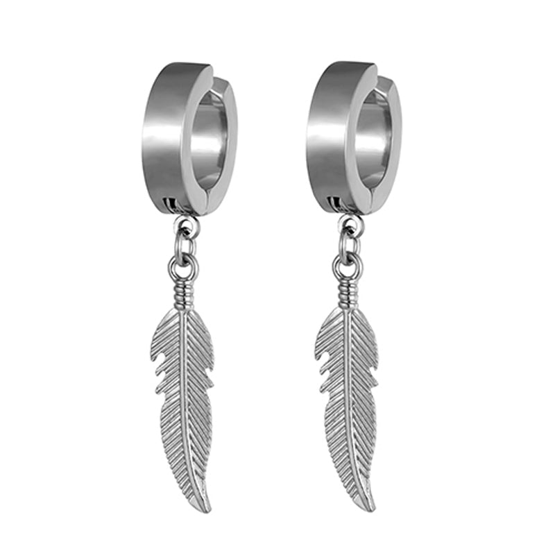 1 Pair Stainless Steel Feather Ear Clip For Man Women Korean Fashion Design Leaf Hoop Earrings Punk On Drop Piercing Ear Jewelry