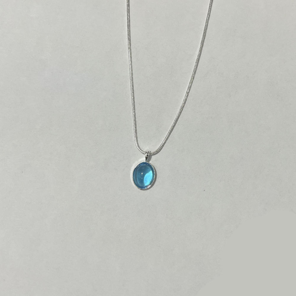 Silver Color Oval Aquamarine Pendant Necklace Ladies Girls Luxury Snake Chain Necklace Fashion Jewelry Accessories