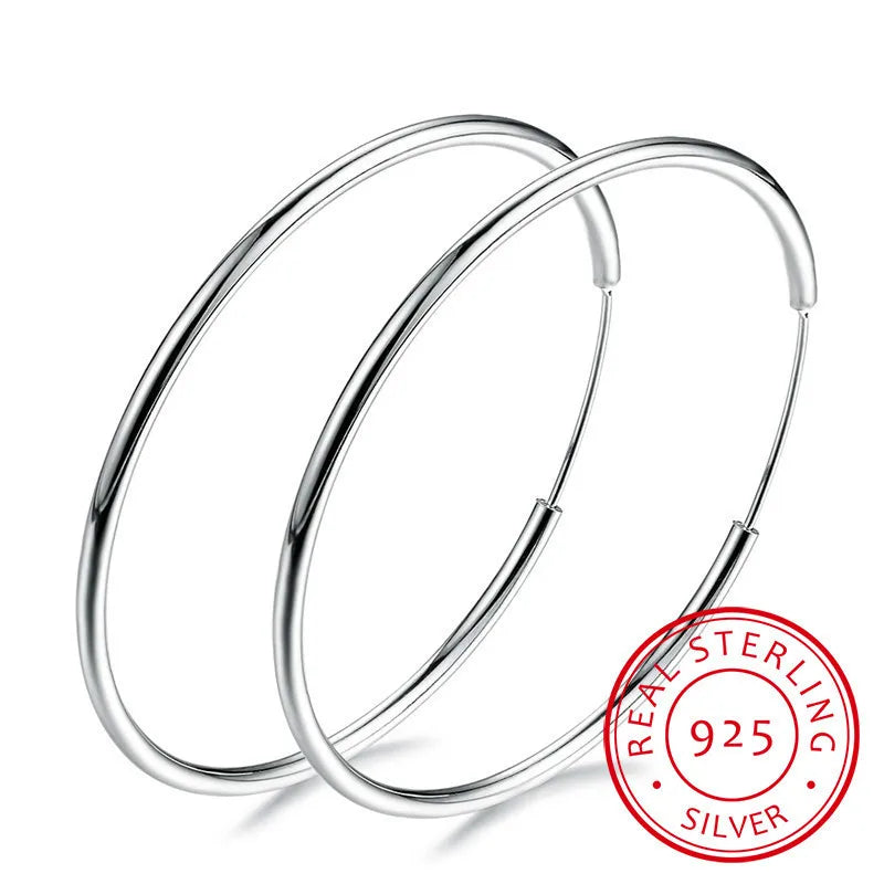 925 Sterling Silver Hoop Earrings Round Circle Studs for Women